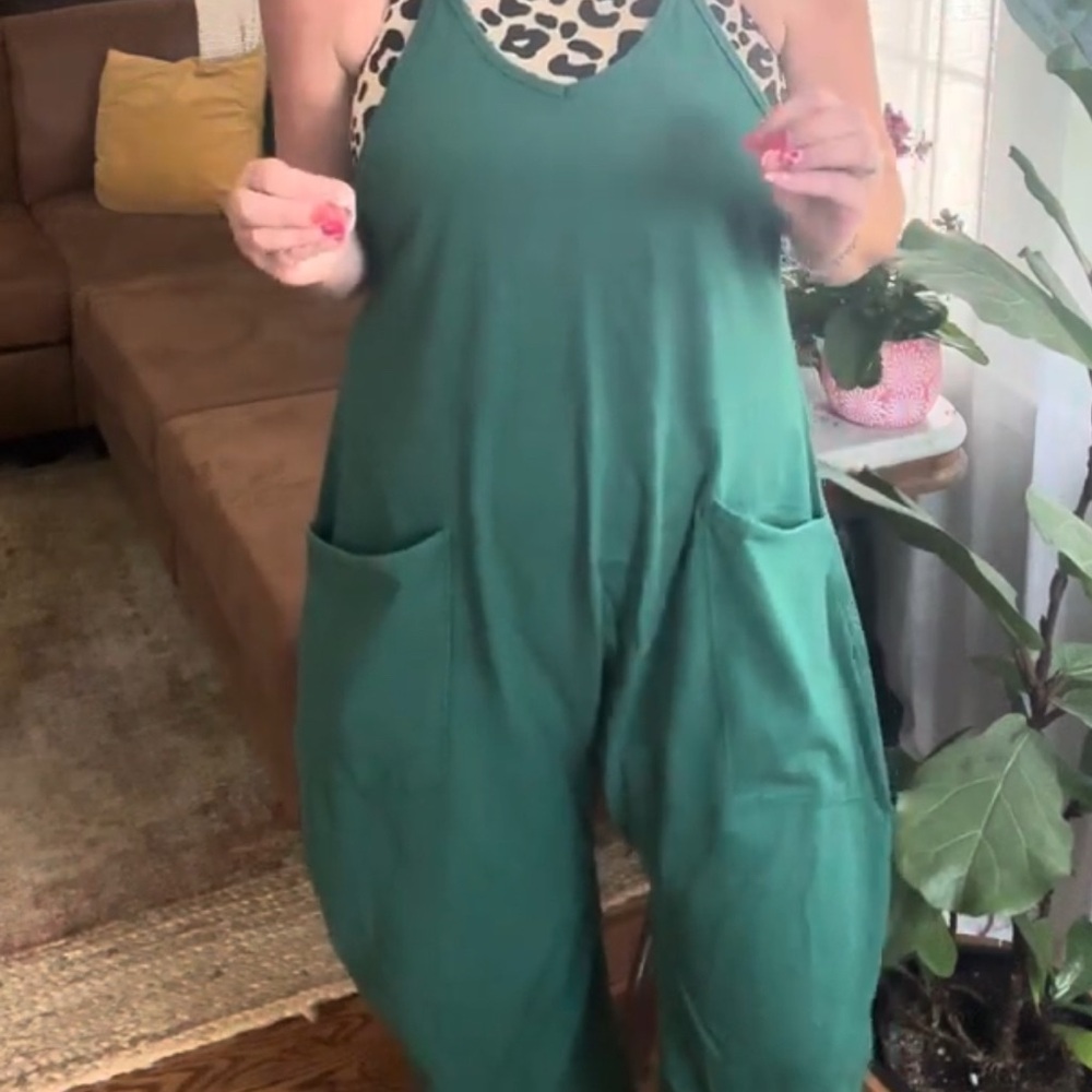 LuLaRoe Green Sleeveless Jumpsuit with Wide-Leg Design